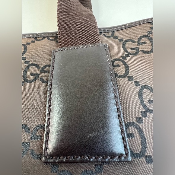 Gucci Brown & Black Tote w/GG Pattern Canvas/Leather & Dual Canvas Straps - Picture 10 of 13